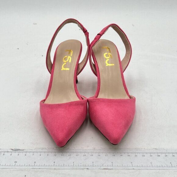FSJ Women Fashion Low Kitten Heels Pumps Pointed Toe Slingback Sandals Party - Picture 3 of 8
